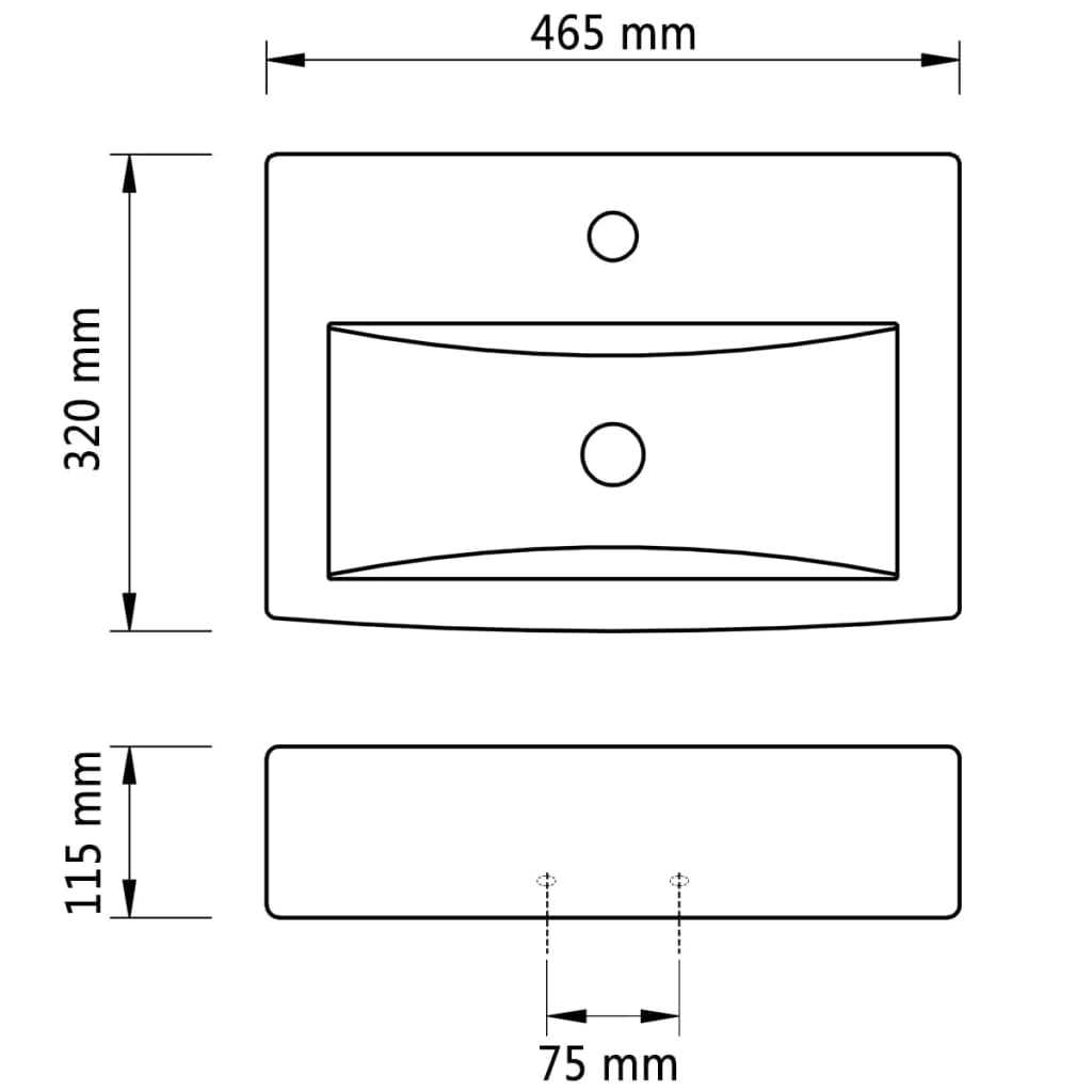 141932 Ceramic Bathroom Sink Basin Faucet/Overflow Hole White Rectangular