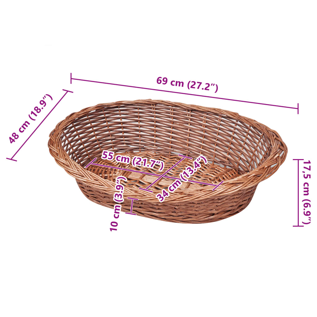 Dog Basket Natural Willow 27.6 in Light Weight Dog Basket