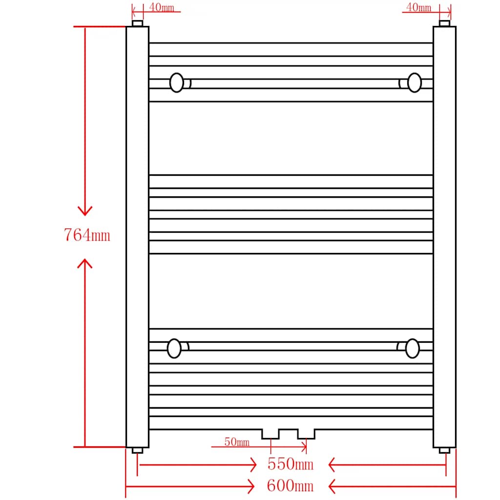 Bathroom Heating Towel Rail Radiator Straight 600x764 mm Black