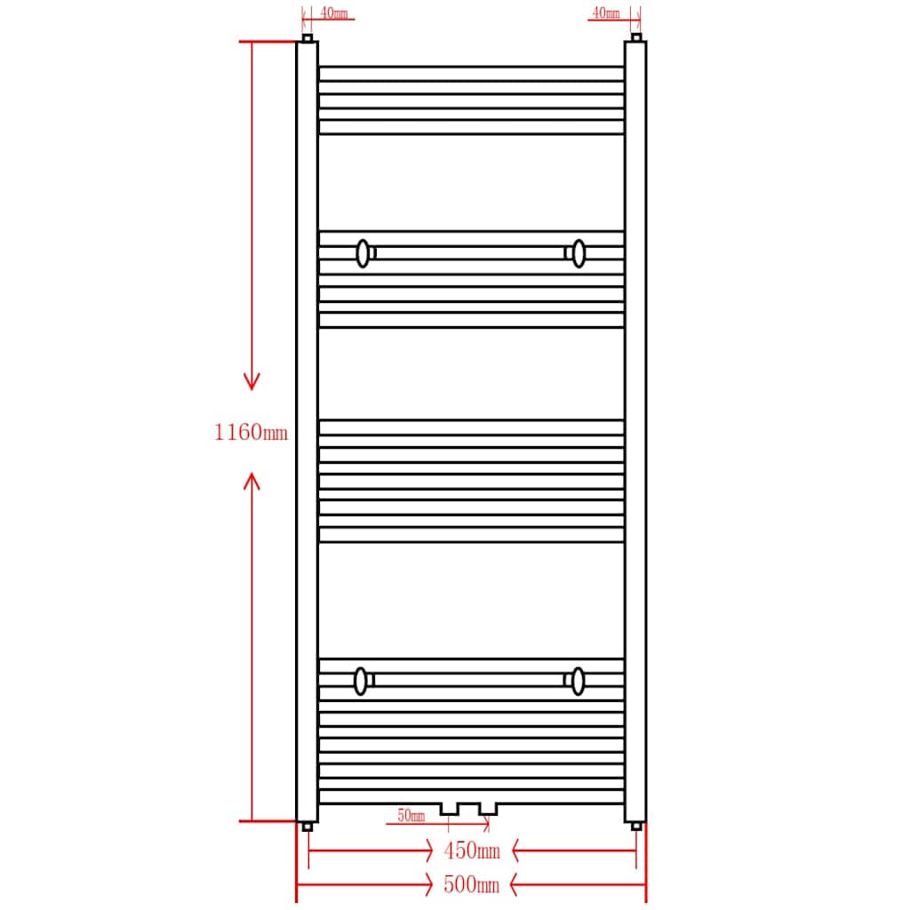 Black Bathroom Central Heating Towel Rail Radiator Curve 500x1160mm