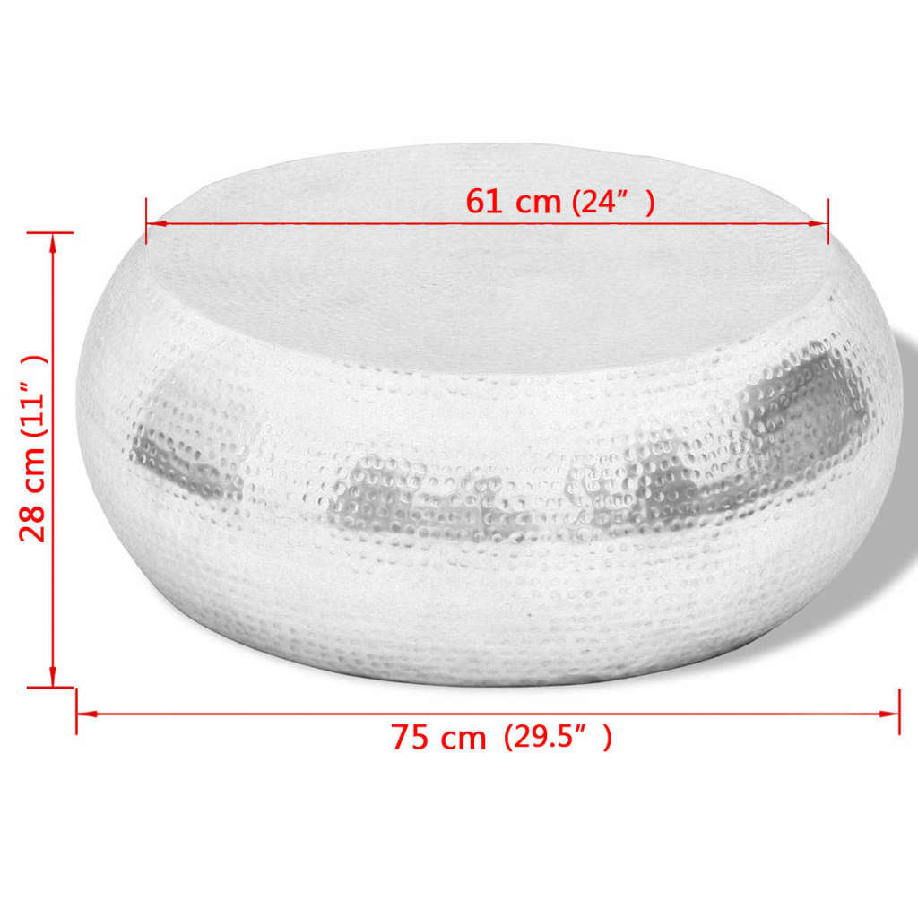 242322 vidaXL Hammered Aluminium Coffee Table Silver