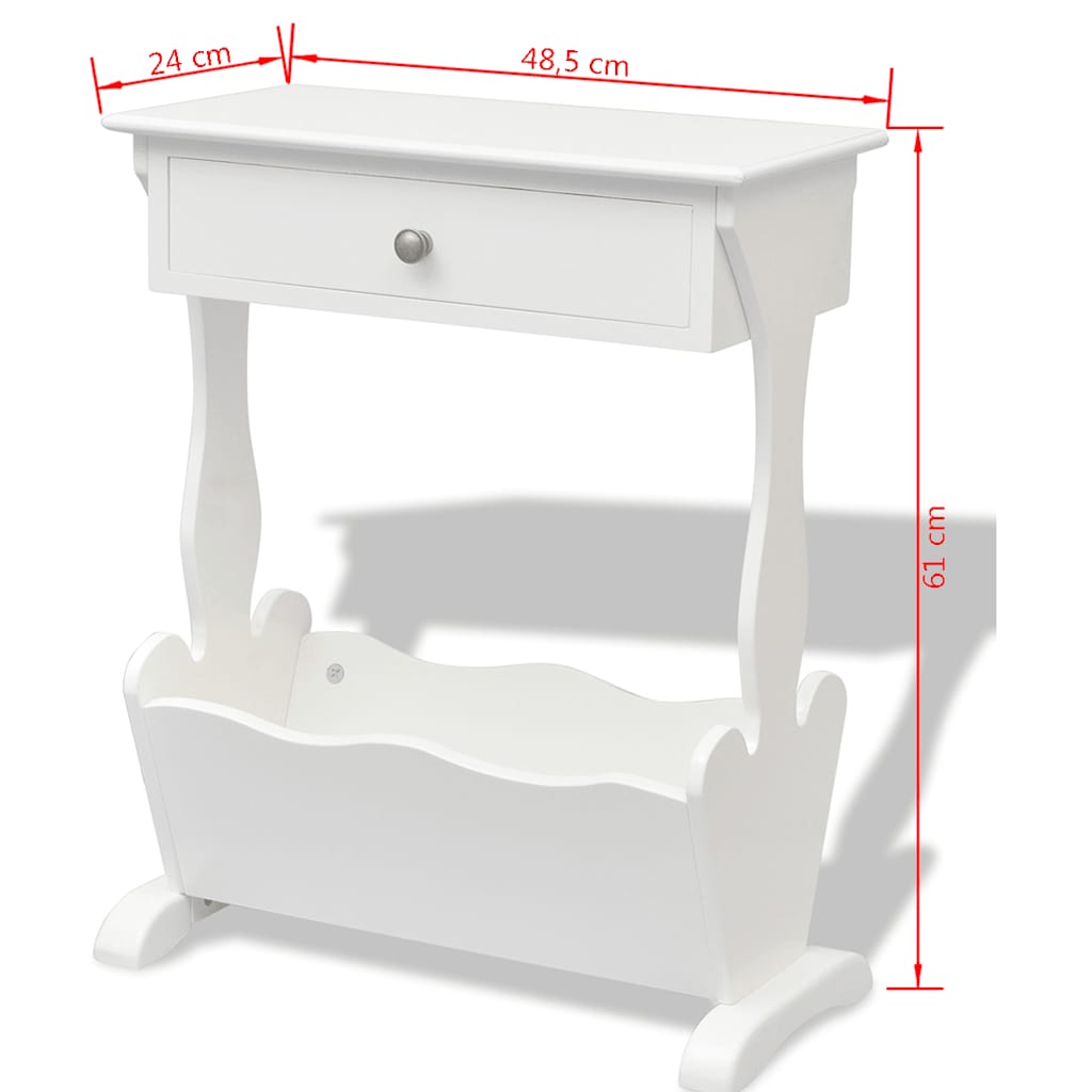 Magazine Rack | White | MDF and Solid Fir Wood | Small | Magazine Rack