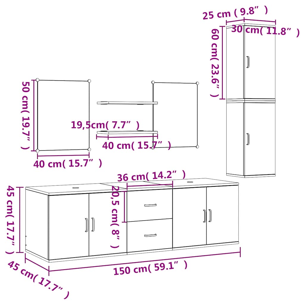 7 Piece Bathroom Furniture Set Black Engineered Wood