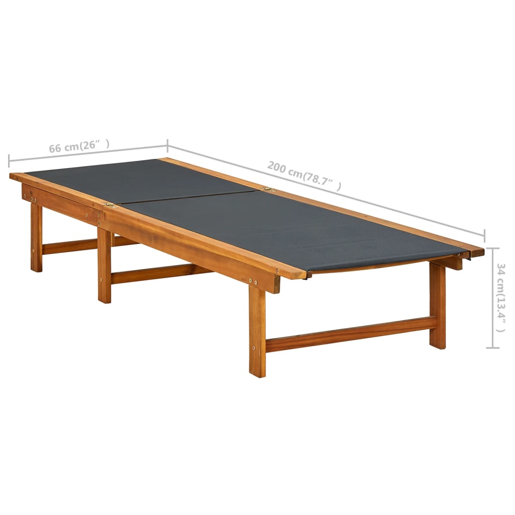 Sun Lounger | Natural Wood and Black | Solid Acacia wood and Textilene