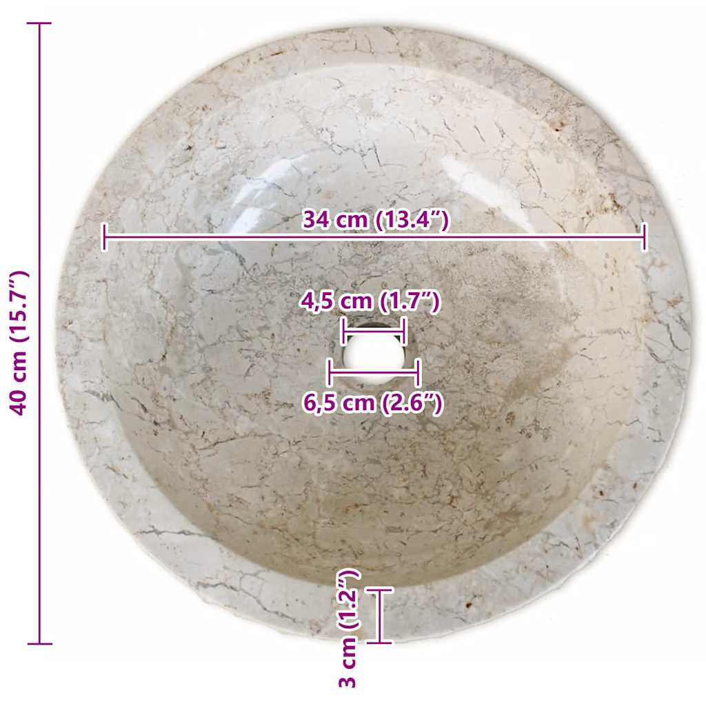 Basin Marble 40 cm Cream