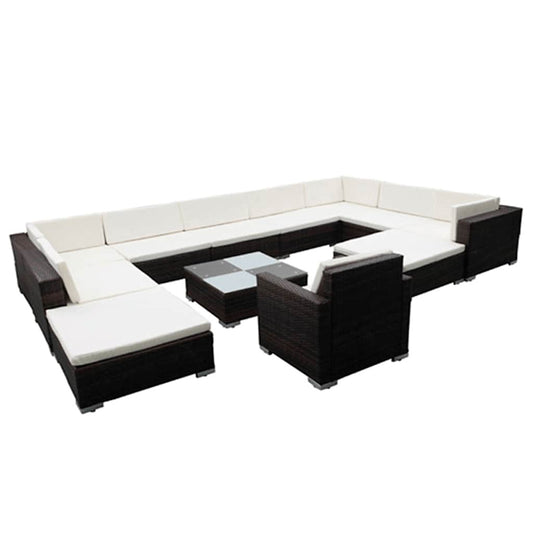 12 Piece Garden Lounge Set with Cushions Poly Rattan Brown