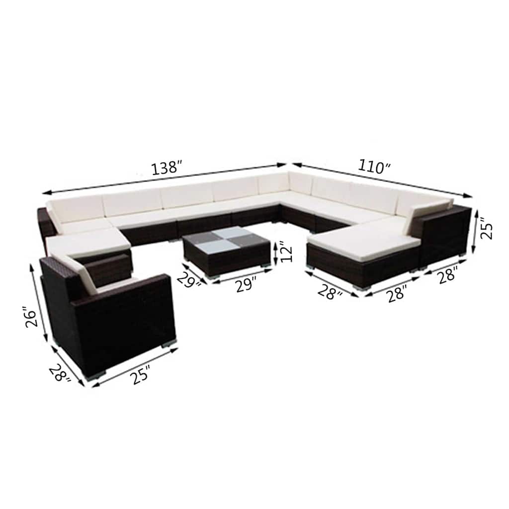 12 Piece Garden Lounge Set with Cushions Poly Rattan Brown