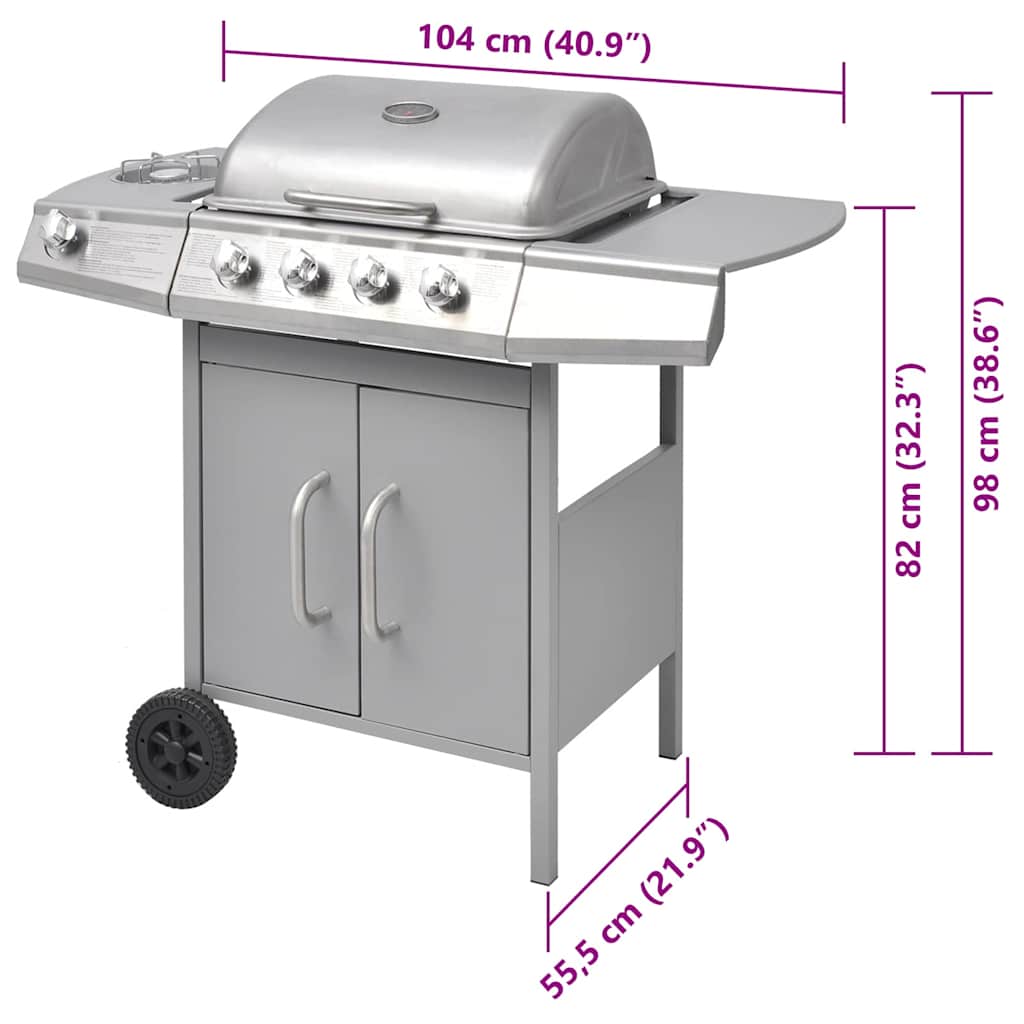 Gas Barbecue Grill 4+1 Cooking Zone Silver