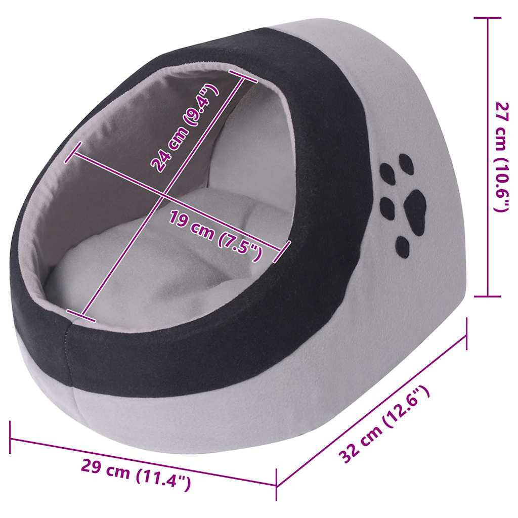 Cat Bed | Grey and Black | Polyester Fleece | Medium | Portable | Cat Bed