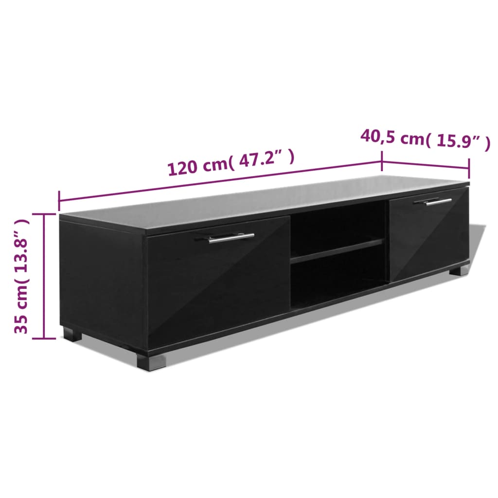 TV Stand | High-Gloss Black | Engineered Wood, MDF | Medium | TV Stand