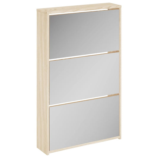 Shoe Rack | Oak | Engineered wood, mirror | 63x17x102.5 cm | Shoe Rack