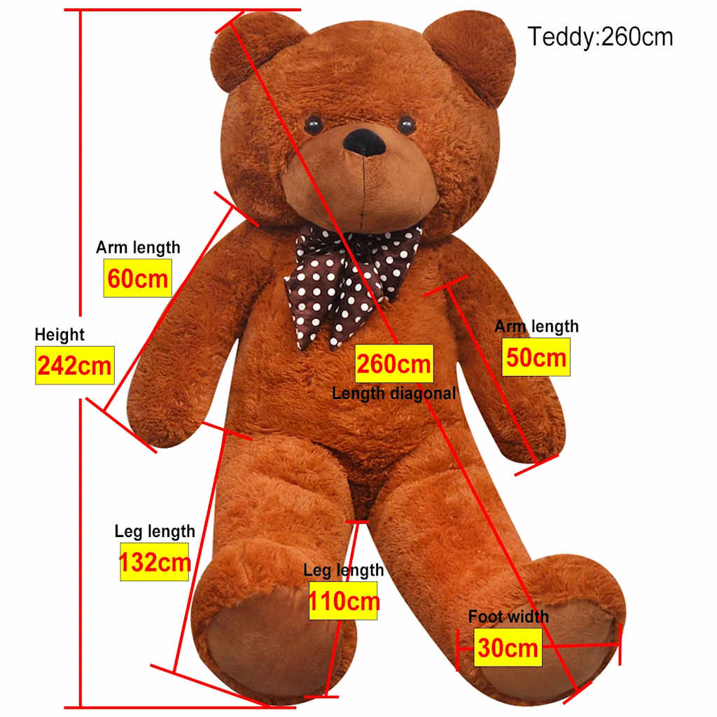 Teddy Bear Cuddly Toy Plush Brown 242 cm