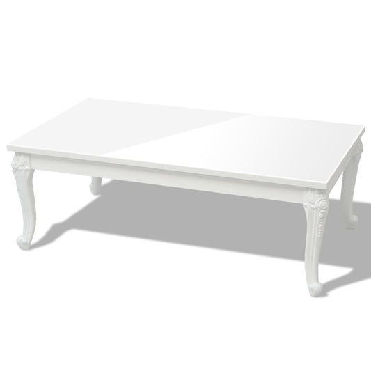 High Gloss Coffee Table | Shiny white | MDF and Plastic | 115x65x42 cm