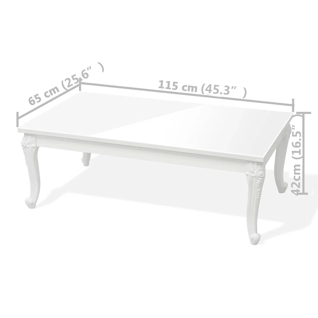 High Gloss Coffee Table | Shiny white | MDF and Plastic | 115x65x42 cm