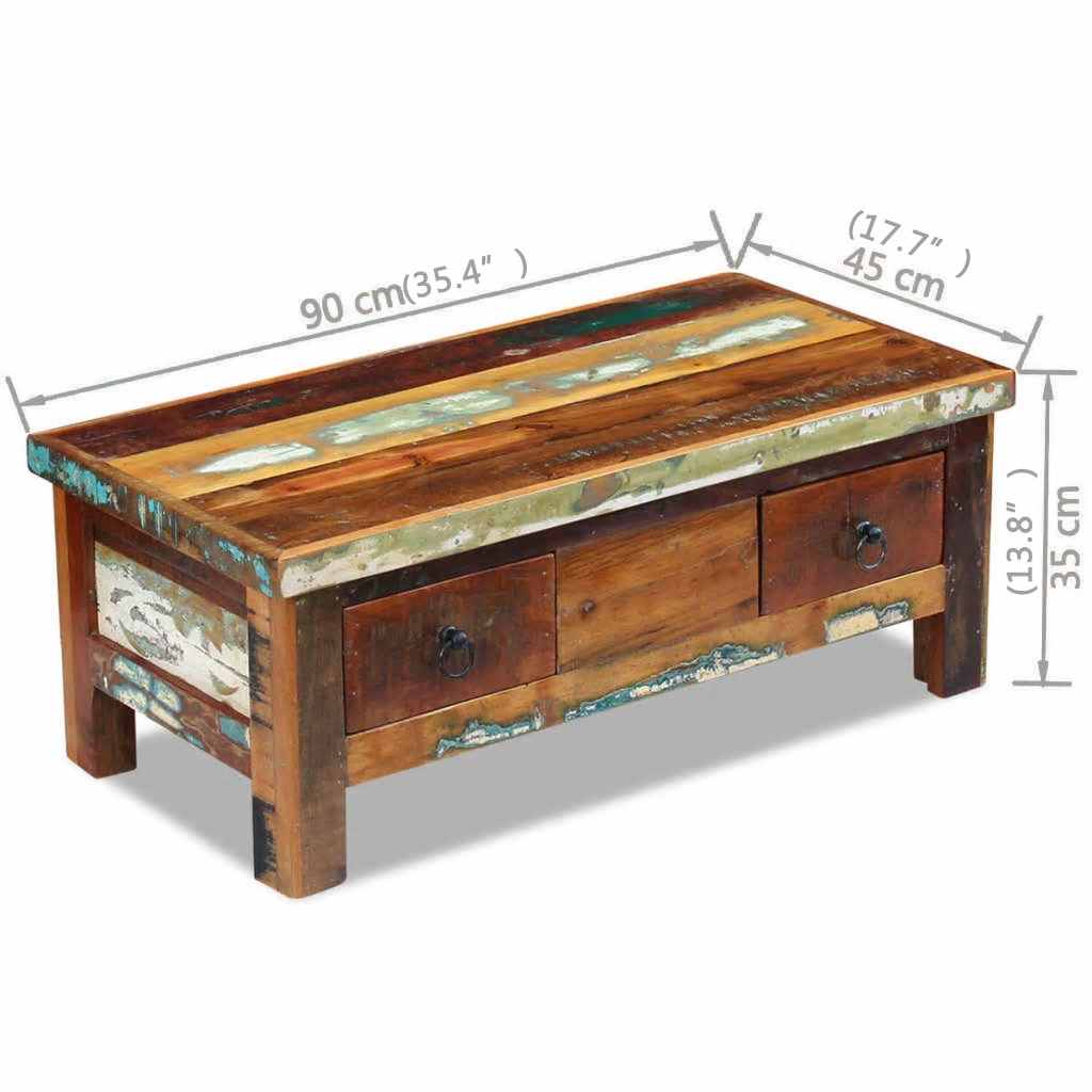 Coffee Table | Multicolour | Reclaimed Wood | 90 cm x 45 cm x 35 cm