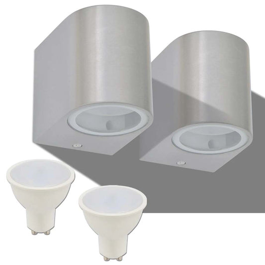 Wall Light | Set of 2 | Stainless steel look | Die-cast aluminium, glass