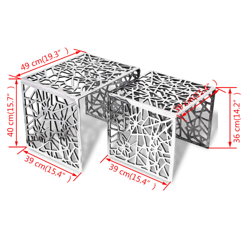Side Table | Set of 2 | Silver | Aluminium | Small | Lightweight