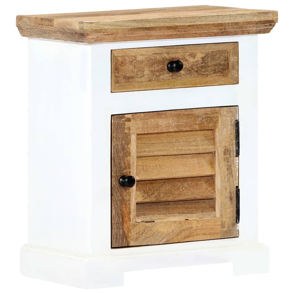 Nightstand White and Brown 15.7"x11.8"x19.6" Solid Rough Mango Wood