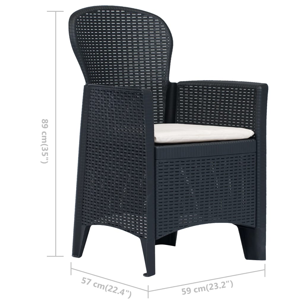 Patio Chairs 2 pcs with Cushion Anthracite Plastic Rattan Look