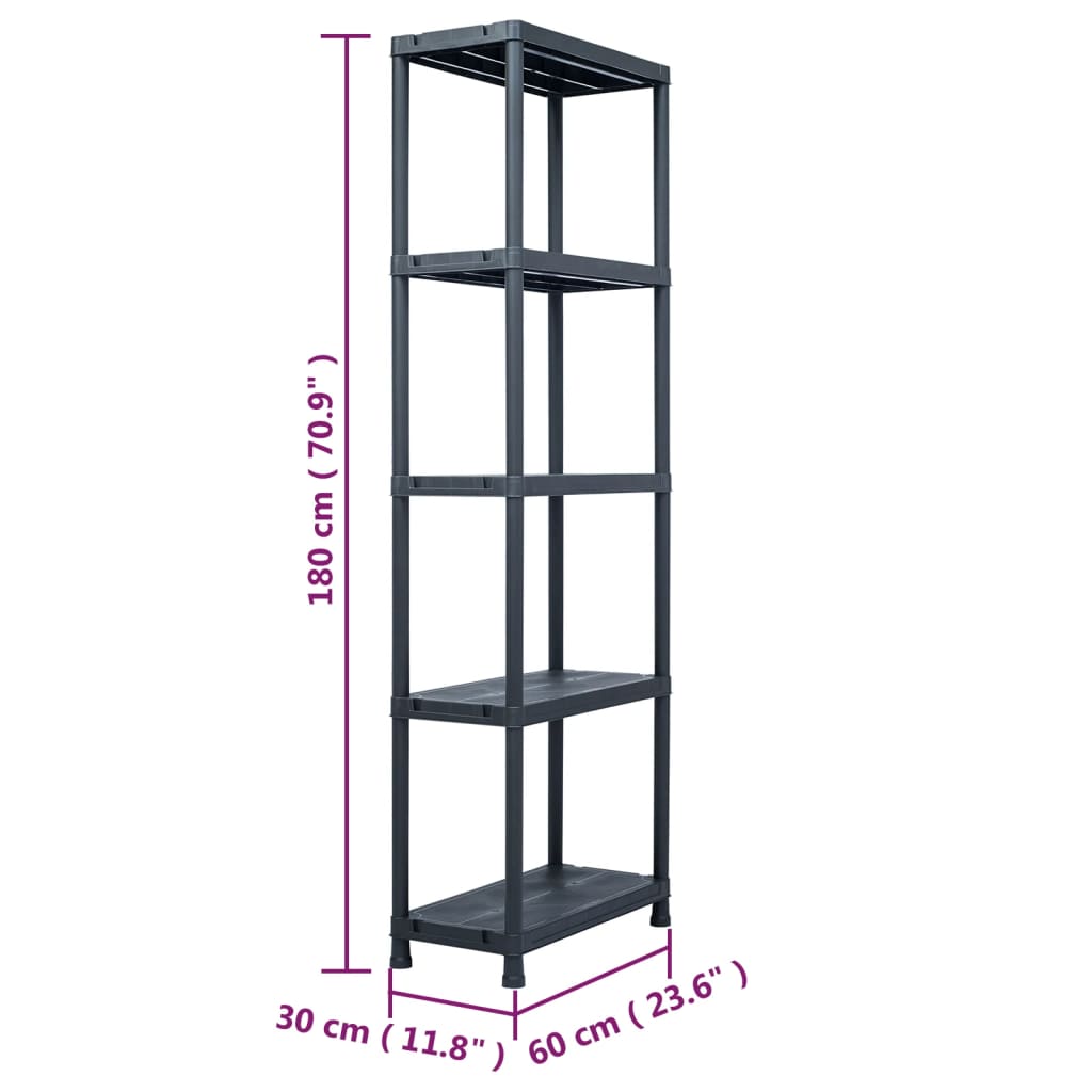 45674 vidaXL Storage Shelf Rack Black 125 kg 60x30x180 cm Plastic