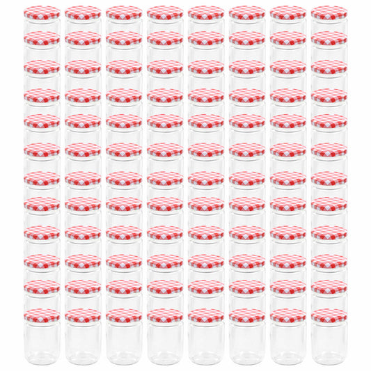 Glass Jam Jars with White and Red Lid 96 pcs 230 ml