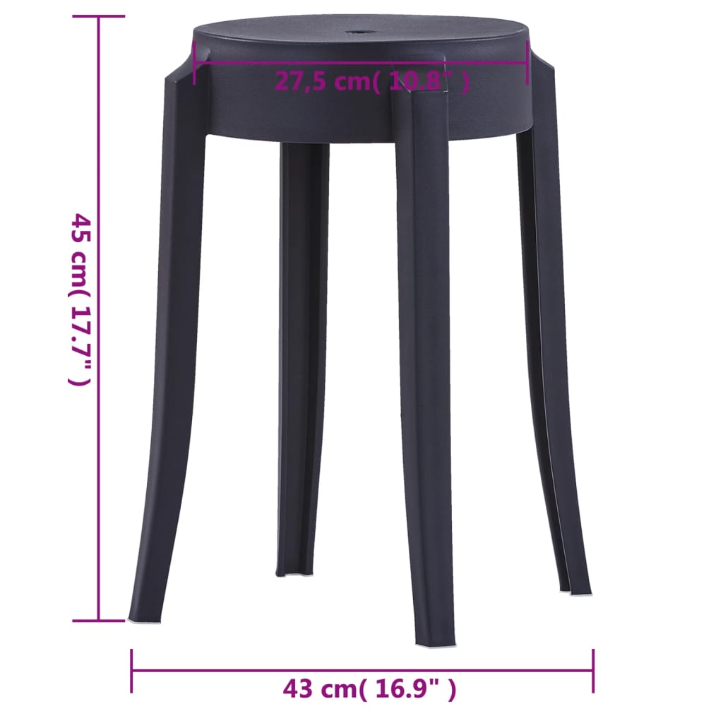 Stool | Set of 4 | Black | Polypropylene | Medium | Stackable | Stool
