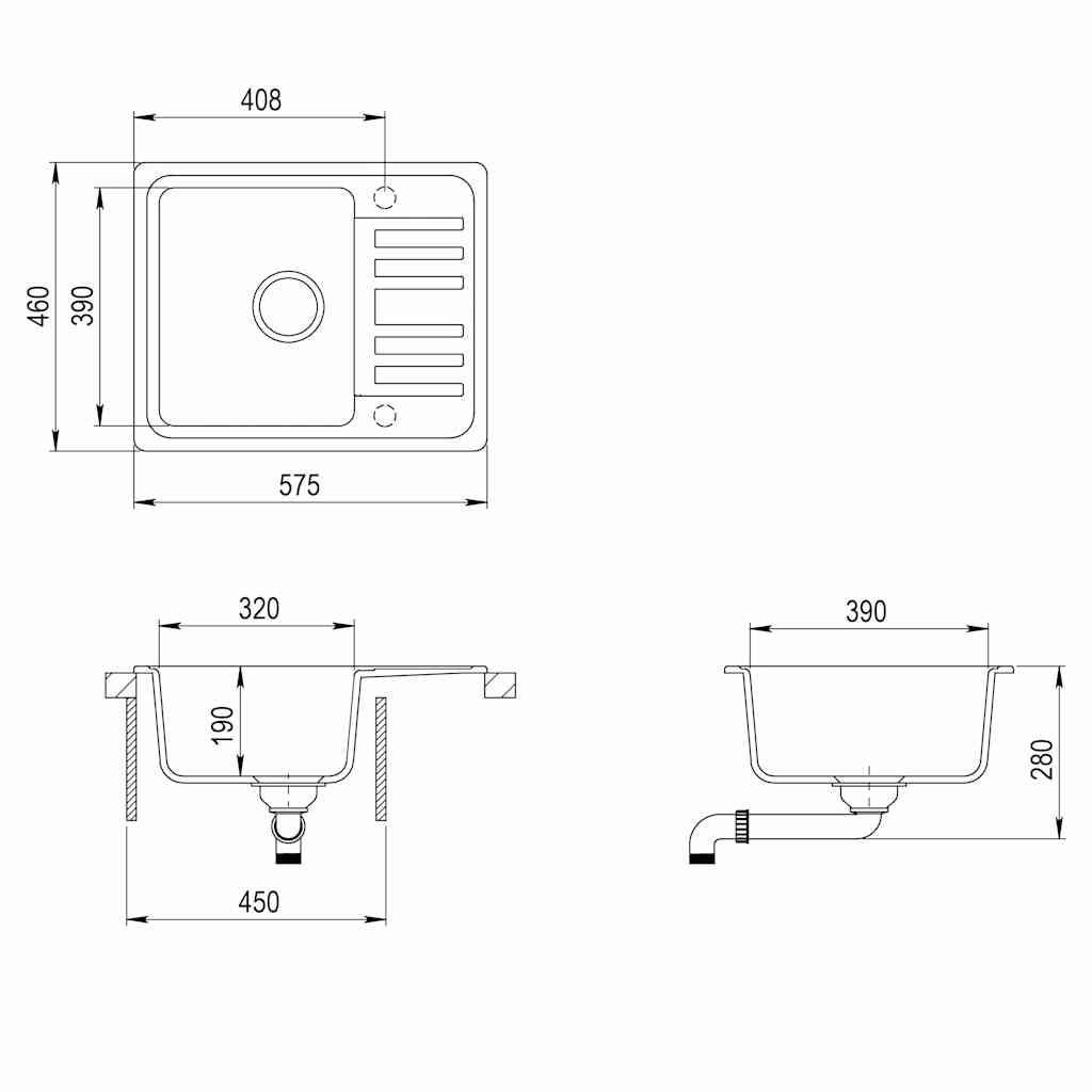 Granite Kitchen Sink Single Basin White