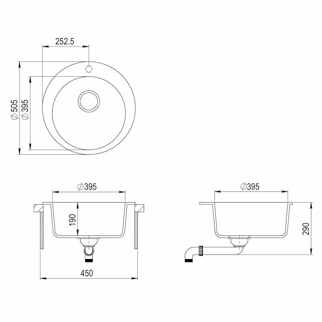 Granite Kitchen Sink Single Basin Round Beige
