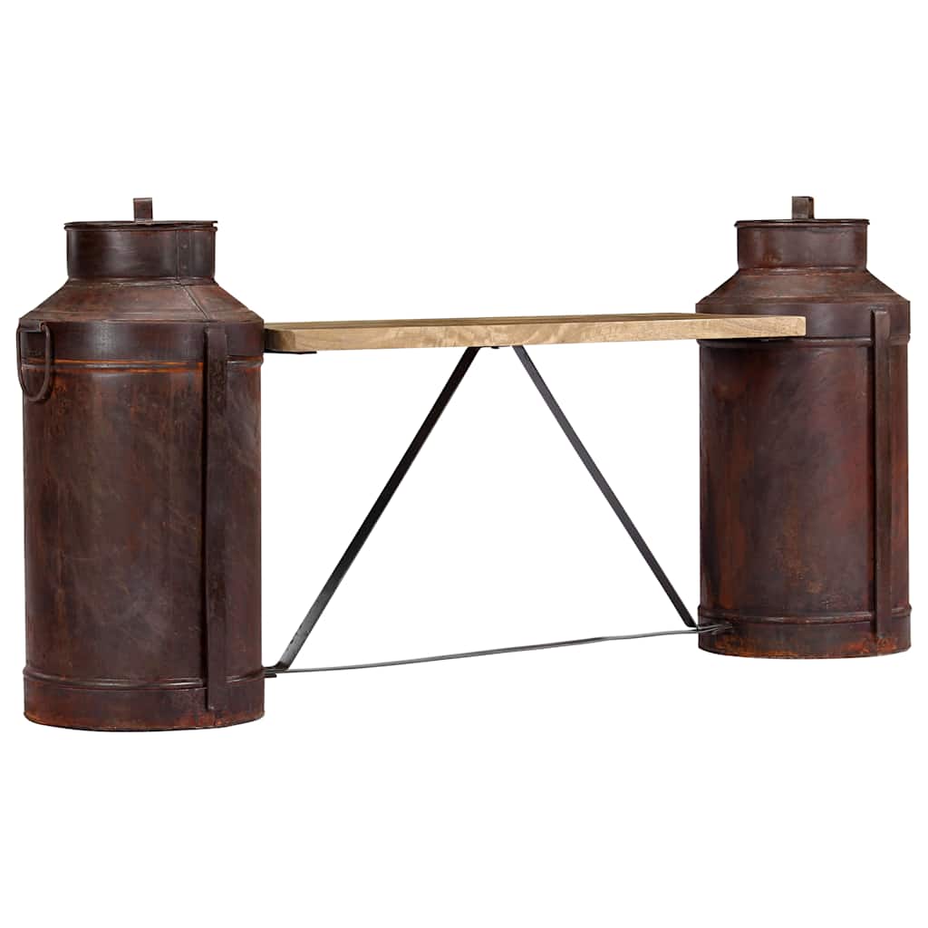Milk Bottle Bench | Brown, Natural | Solid Mango Wood and Recycled Iron