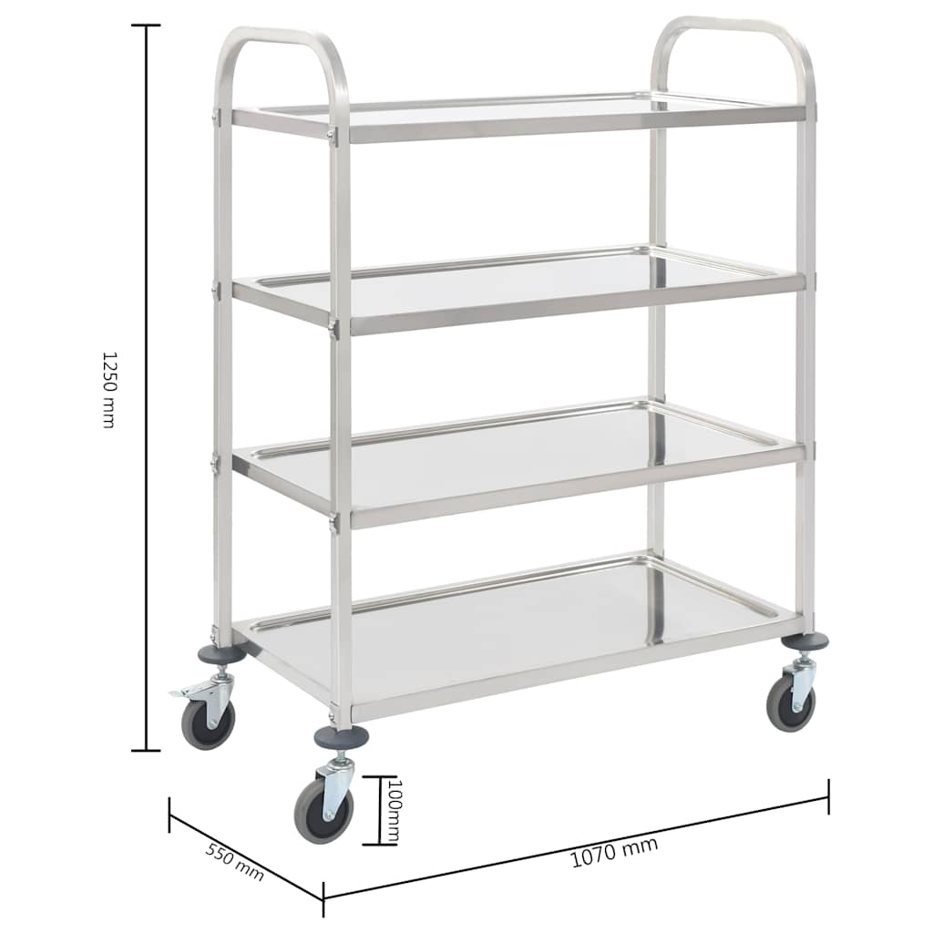 4-Tier Kitchen Trolley 107x55x125 cm Stainless Steel
