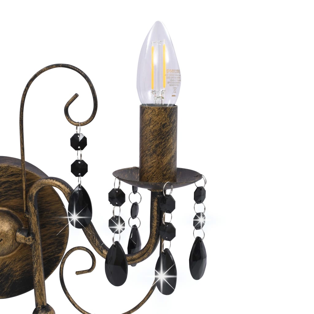 Wall Lamp with Beads Antique Black 2 x E14 Bulbs