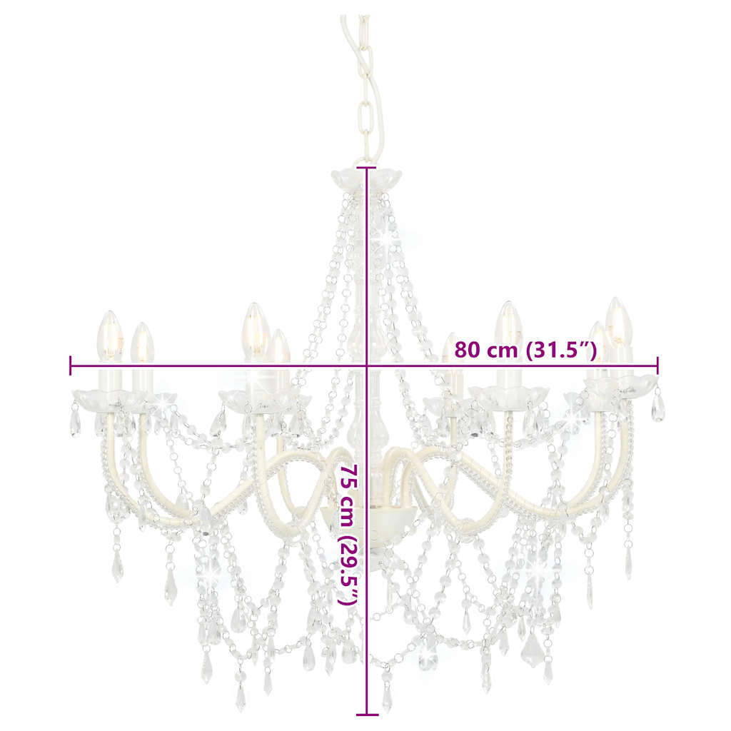 Chandelier with Beads White 8 x E14 Bulbs