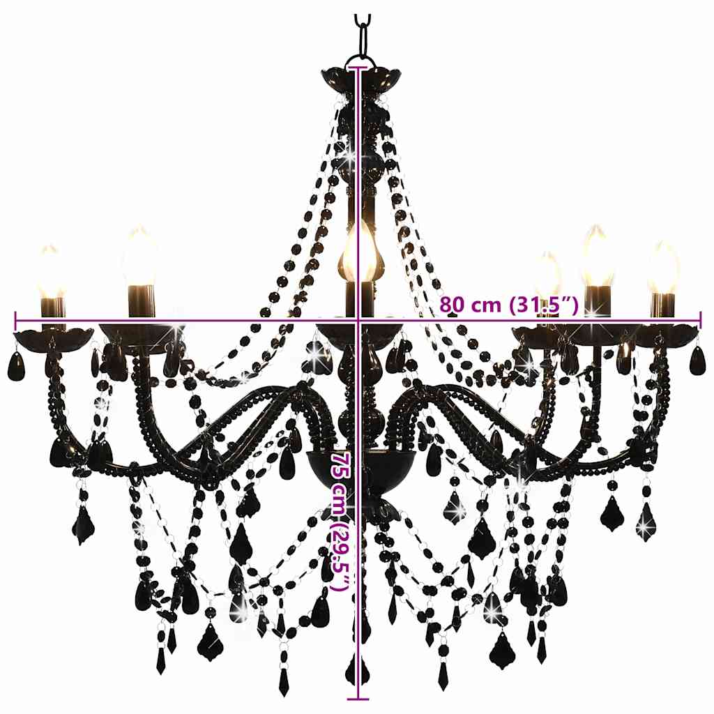 Chandelier | Black | Metal, Acrylic | Large | Decorative Beads
