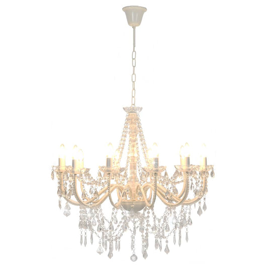 Chandelier with Beads White 12 x E14 Bulbs