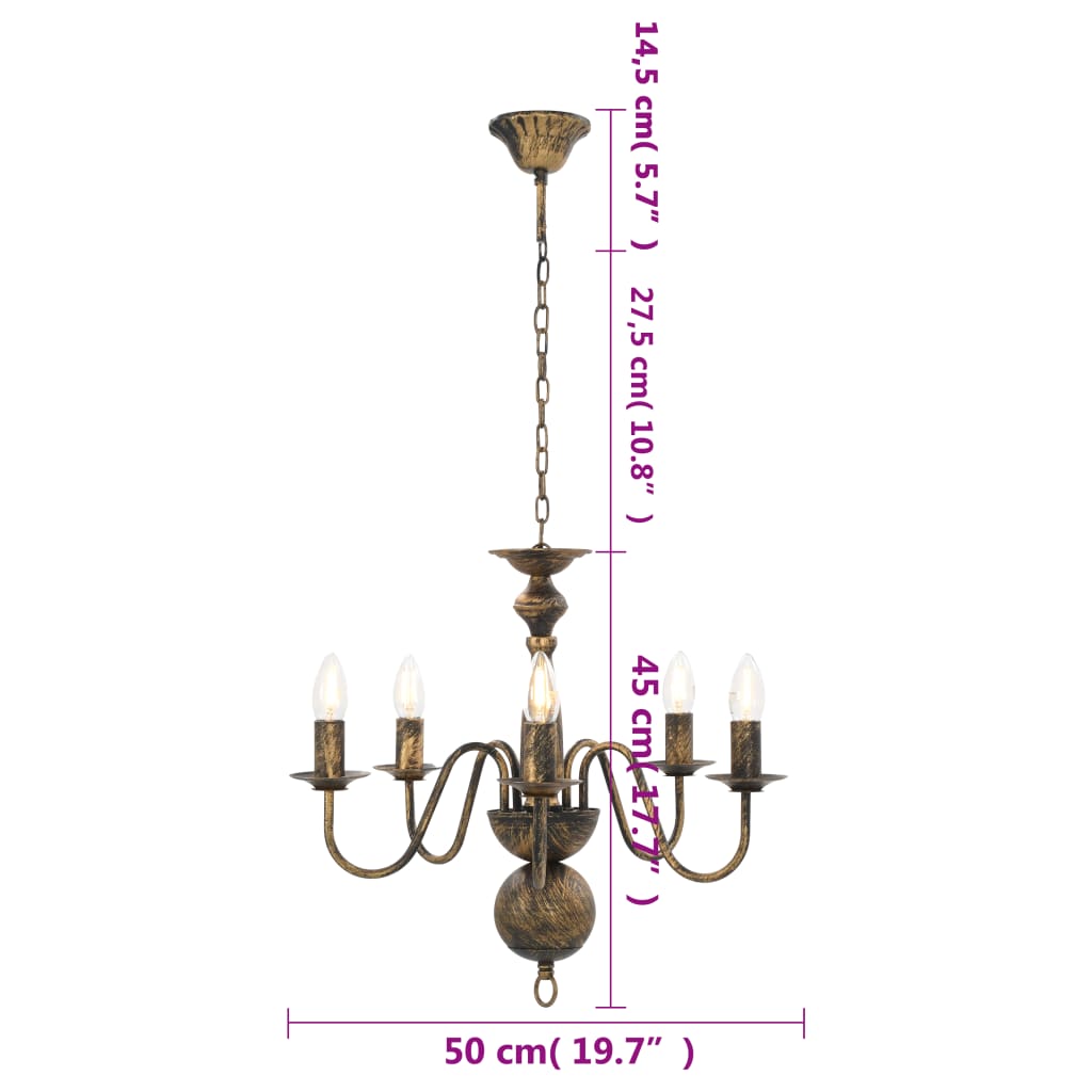 Chandelier Antique Black 5 x E14 Bulbs