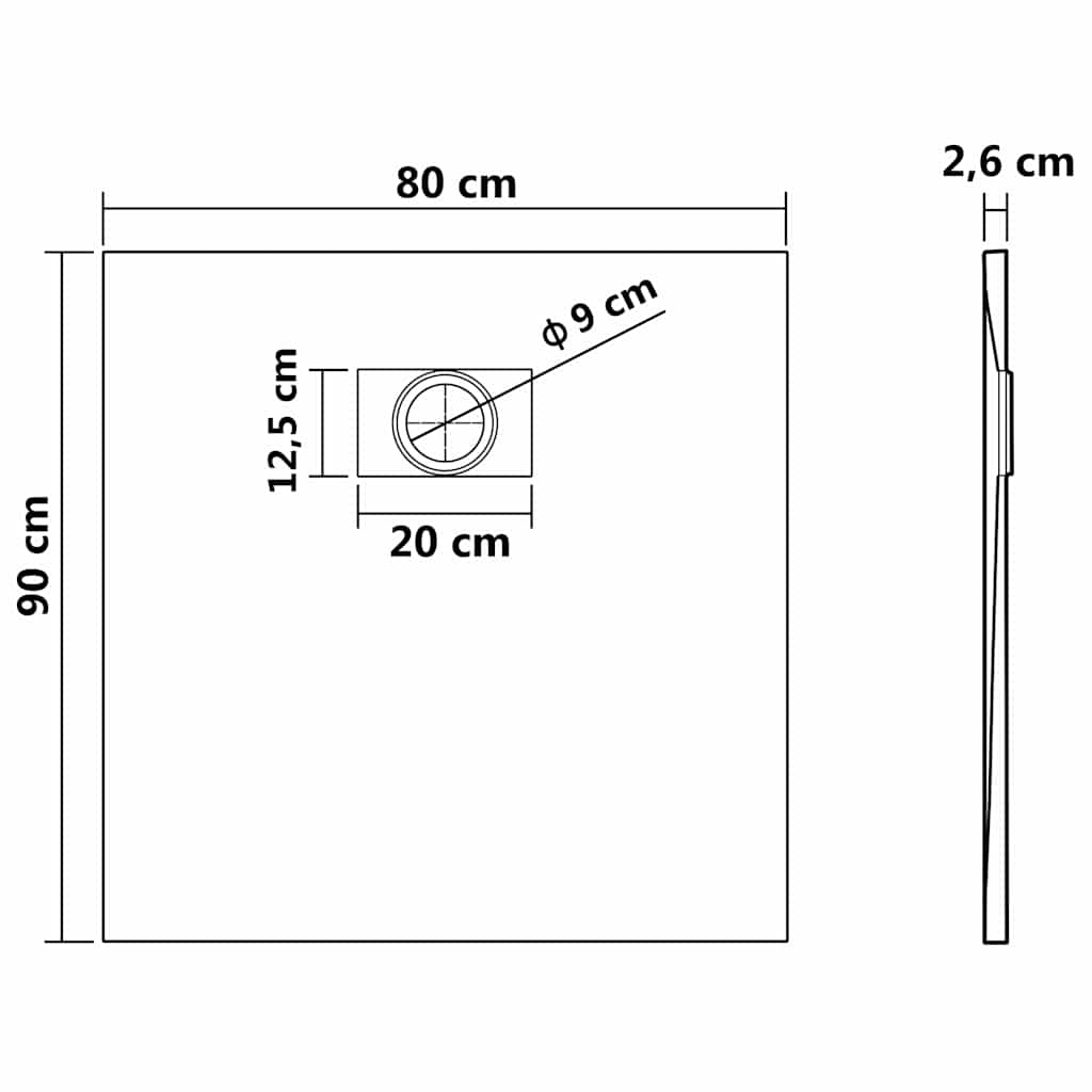 Shower Base Tray SMC Black 90x80 cm