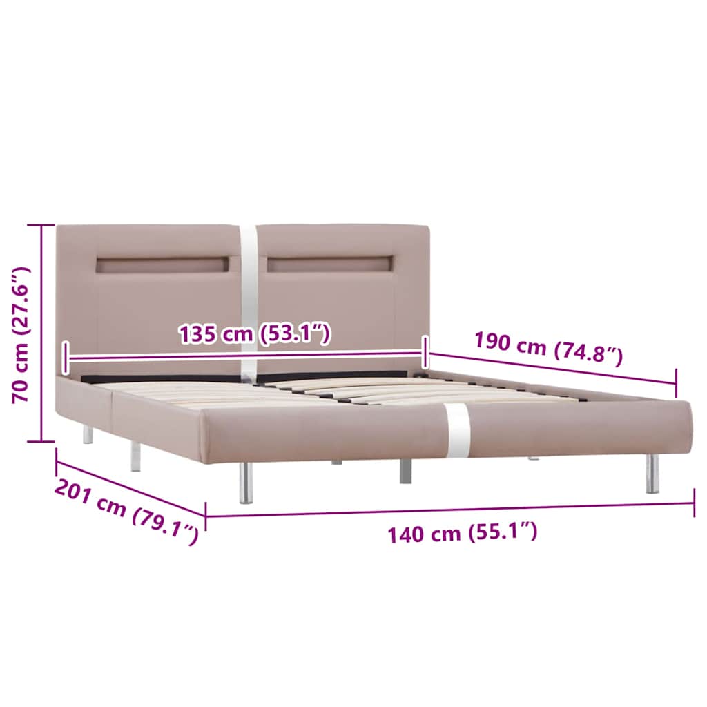Bed Frame | Cappuccino | Faux leather, wood, steel | Double | Bed Frame