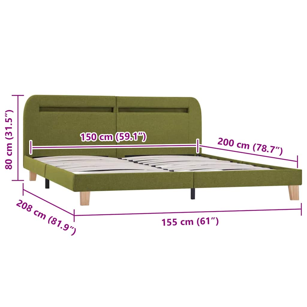 Bed Frame | Green | Iron, Wood, Fabric | King Size | Adjustable Armrests