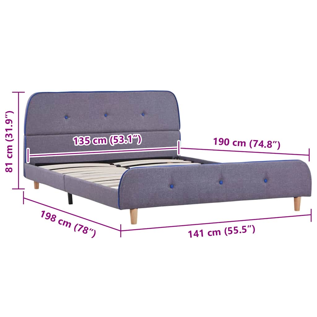 Bed Frame | Light Grey | Iron frame, solid wood legs, polyester fabric