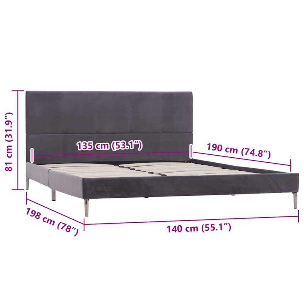 Bed Frame | Grey | Polyester, Iron, Wood | Double | Durable | Bed Frame