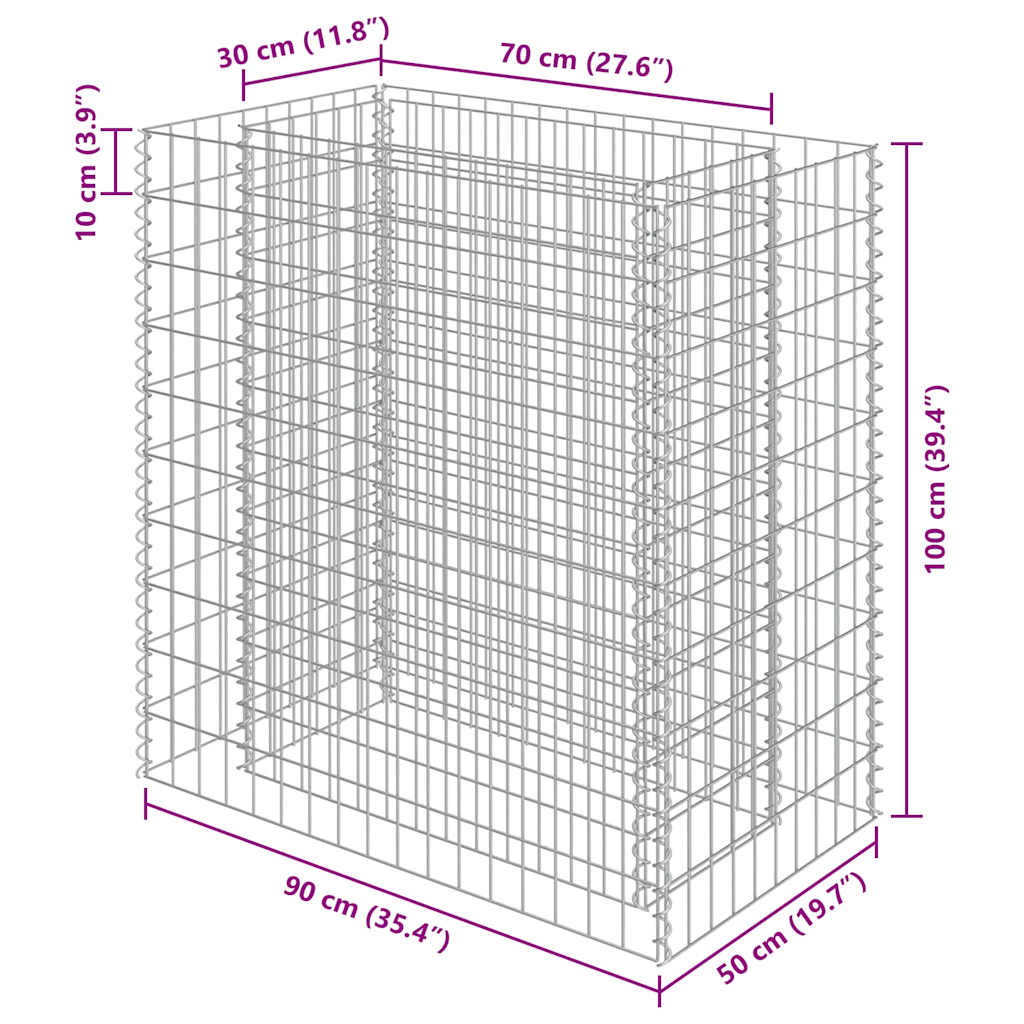 Gabion Raised Bed Silver Galvanized Steel 35.4x19.7x39.4 in