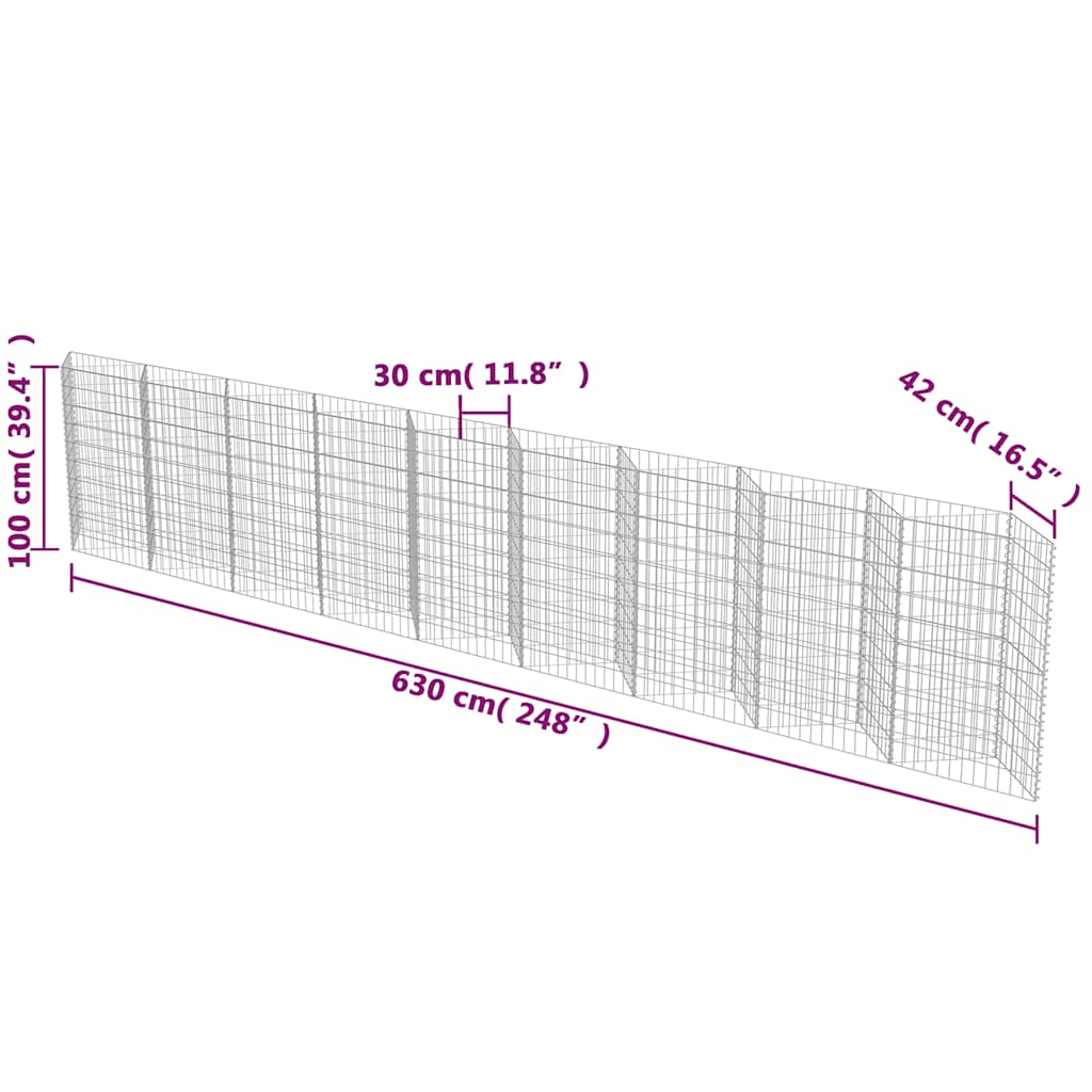 Gabion Wall Galvanized Steel 248"x11.8"x39.4