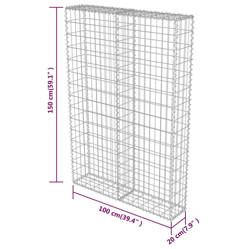 Gabion Wall with Covers Galvanised Steel 100x20x150 cm