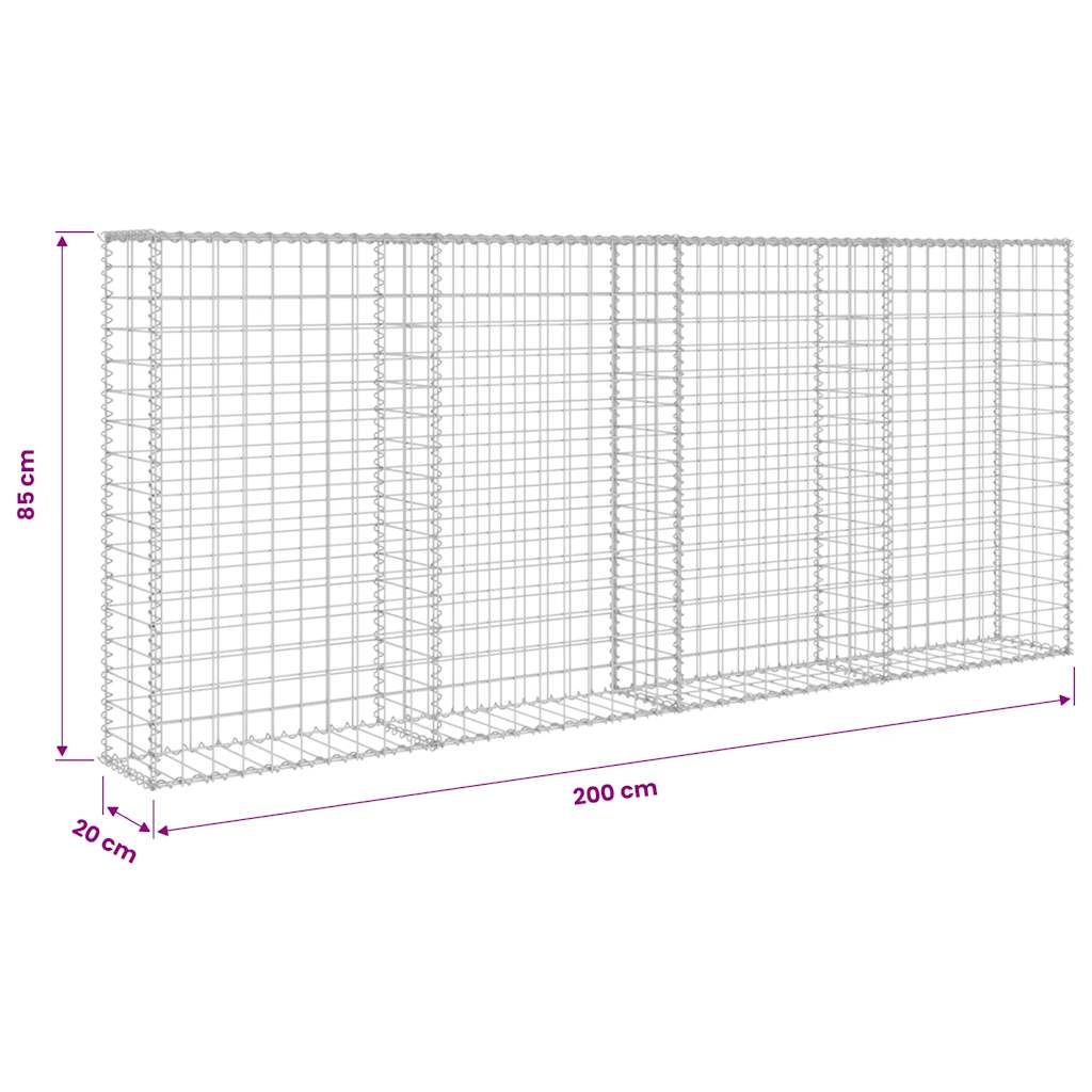 Gabion Wall with Covers Galvanised Steel 200x20x85 cm