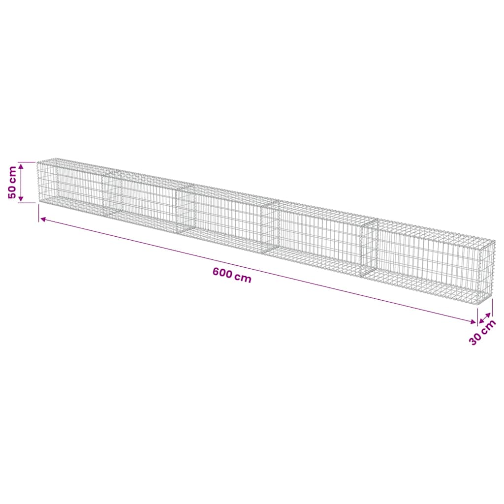 Gabion Wall with Covers Galvanised Steel 600x30x50 cm