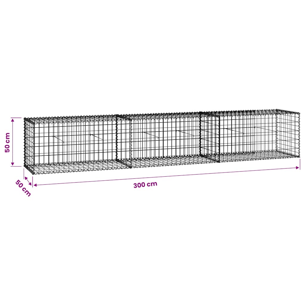 Gabion Wall with Covers Galvanised Steel 300x50x50 cm