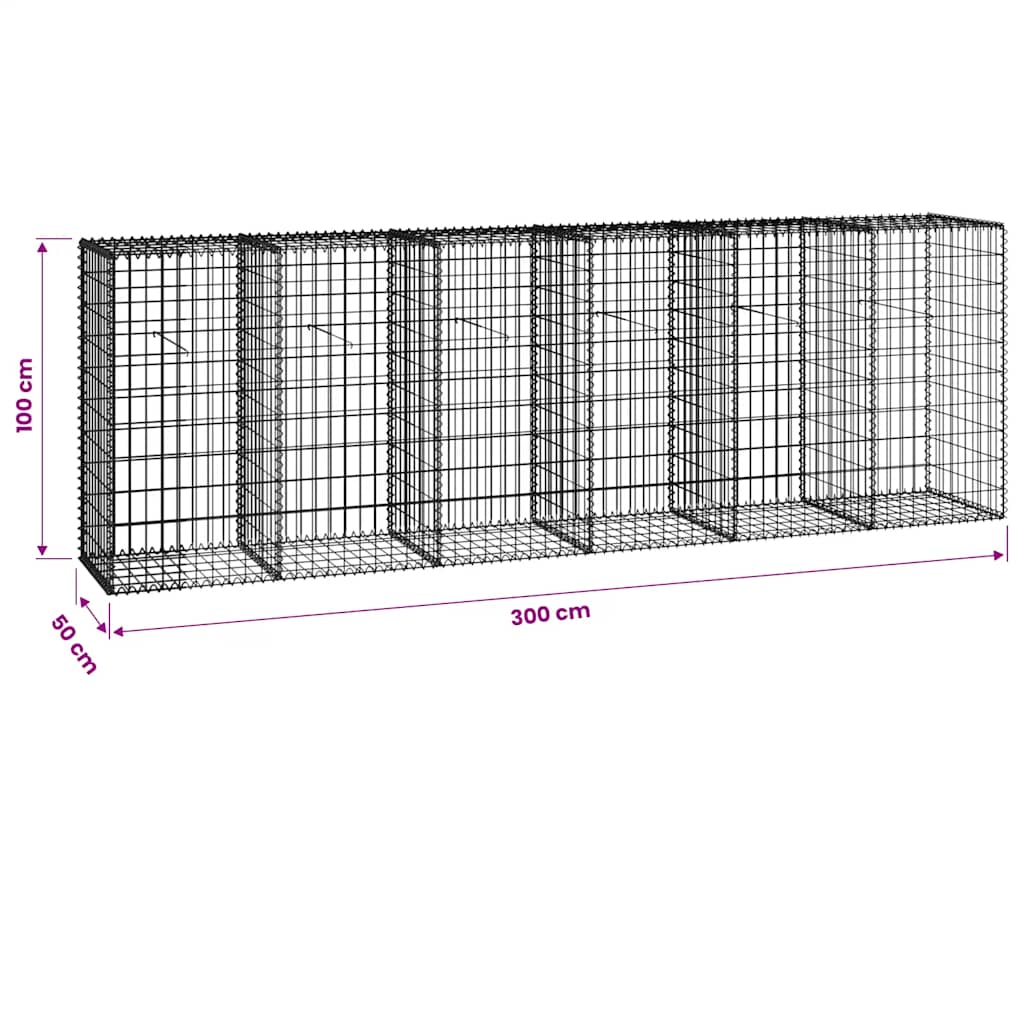 Gabion Wall with Covers Galvanised Steel 300x50x100 cm