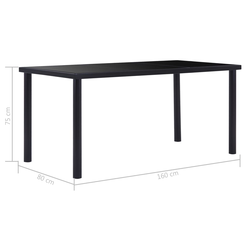 Dining Table | Black | Tempered Glass, Powder-Coated Steel | 160x80x75 cm