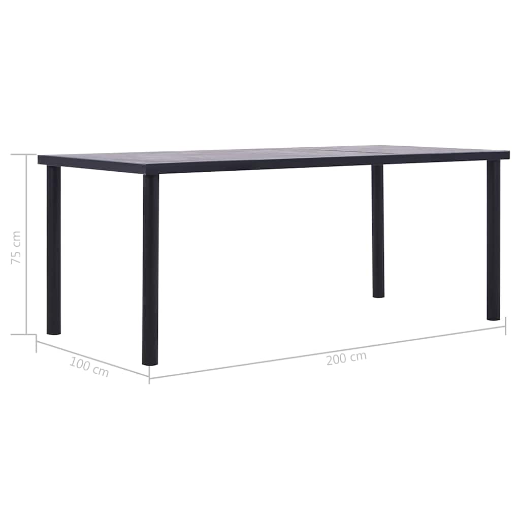 Dining Table | Black and Concrete Grey | MDF and Metal | 200x100 cm