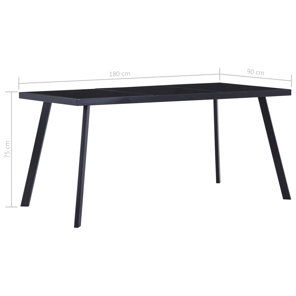 Dining Table | Black | Tempered glass, steel | 180 x 90 x 75 cm | Durable